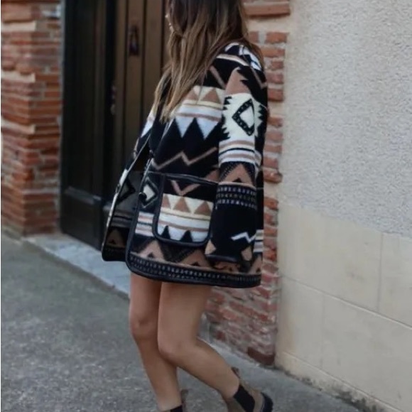 106. LAST 1! CLEARANCE Thin fleece Aztec Black Tribal blazer Lined Jacket Coat - Picture 8 of 12